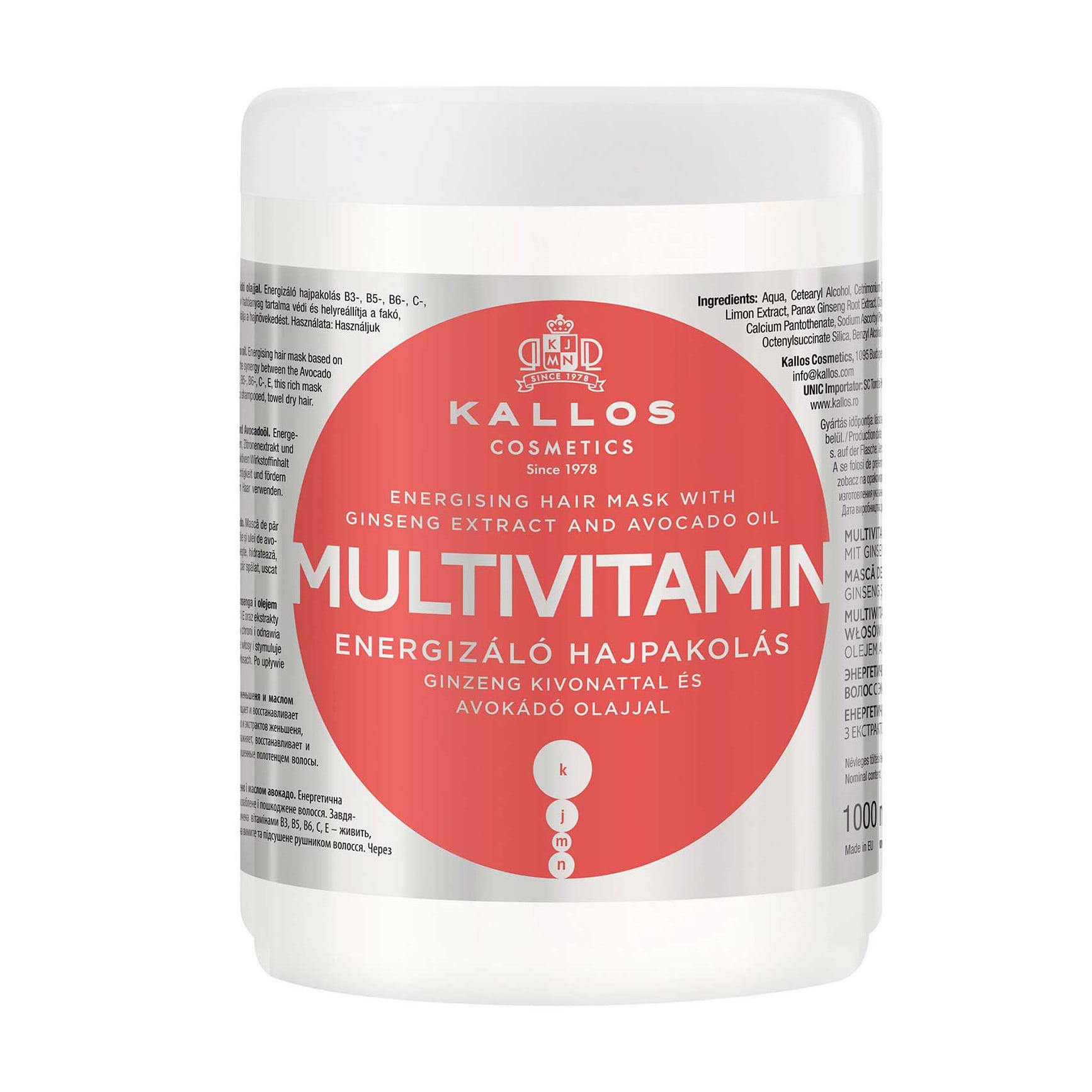 Уцінка! Мультивітамінна маска для волосся Kallos Cosmetics KJMN Multivitamin Energising Hair Mask з екстрактом женьшеню та олією авокадо, 1 л